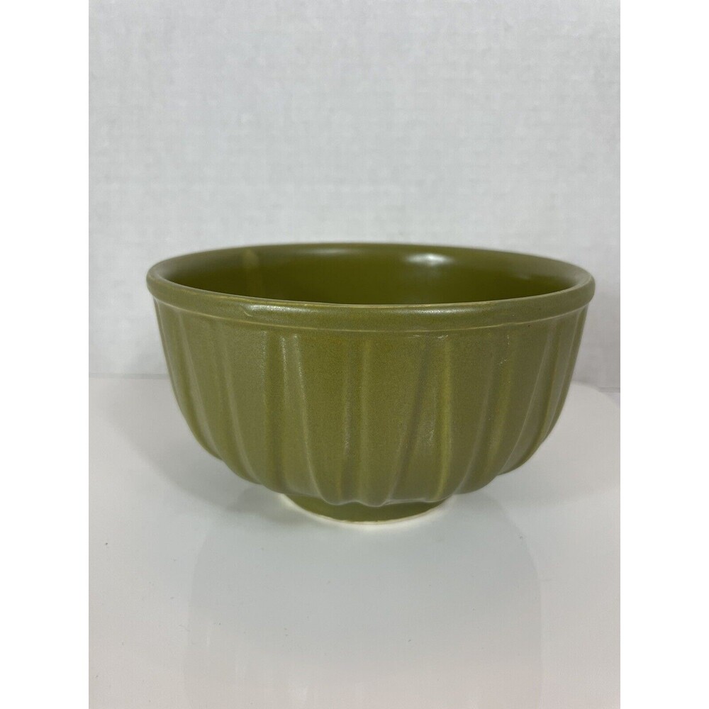 McCoy Planter Floraline Pottery USA Olive Green Round Garden Dish Bowl Art Deco